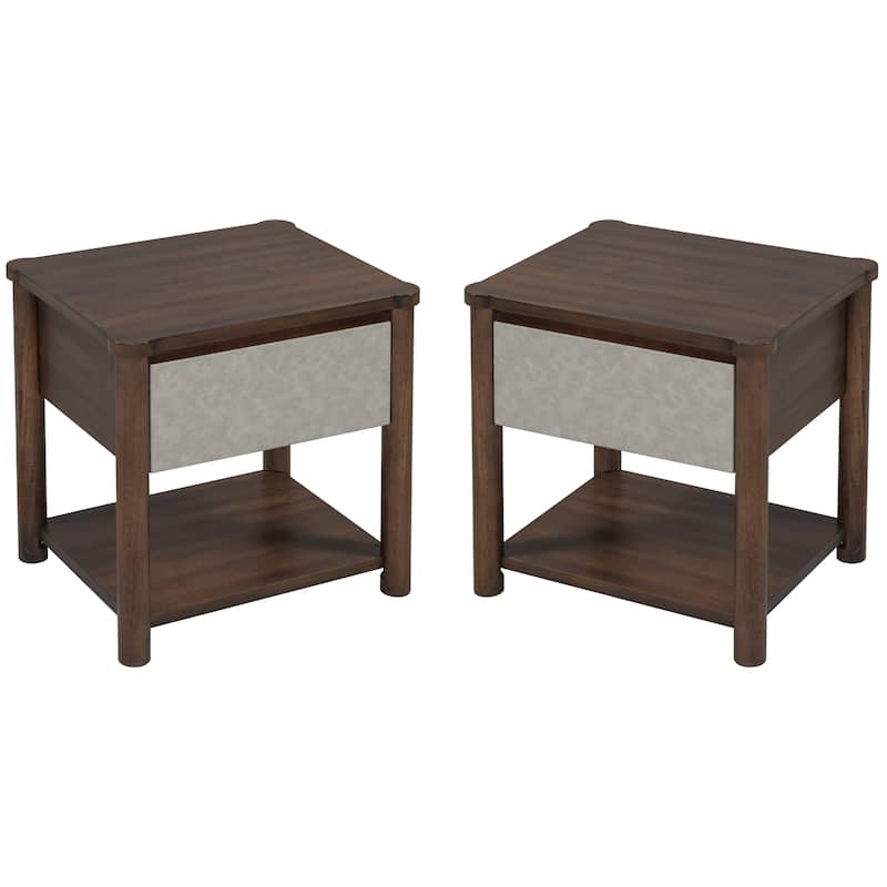 Farmhouse Bedside Table Light Gray Walnut Nightstands with Drawer, Set of 2 Bedside Table File Cabinet with Open Shelf