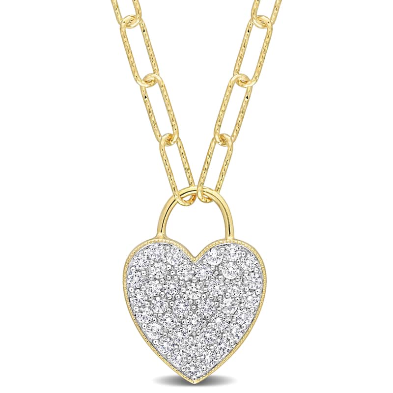 Miadora Created White Sapphire Heart Pendant with Chain in Yellow Plated Sterling Silver