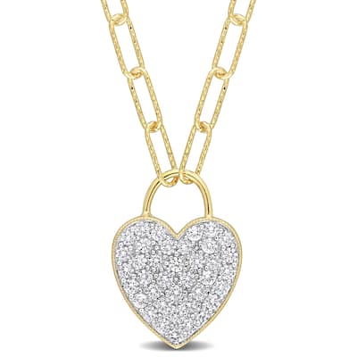 Miadora Created White Sapphire Heart Pendant with Chain in Yellow Plated Sterling Silver
