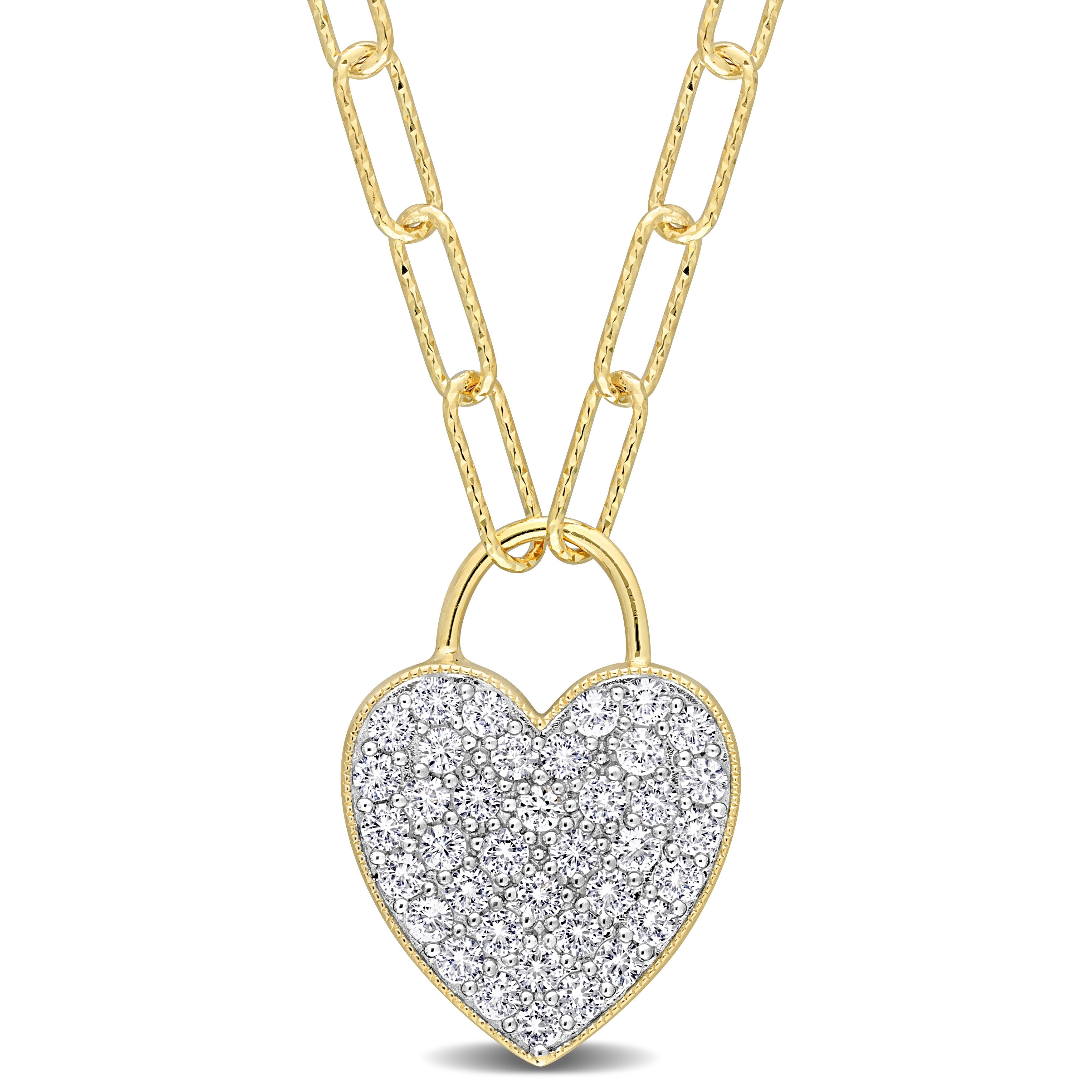 Miadora Created White Sapphire Heart Pendant with Chain in Yellow Plated Sterling Silver
