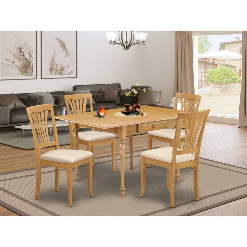 HomeStock 5-Pc Natural Oak Finish Solid Wood Top-Dining Room Set with Dropleaf-Seats 4