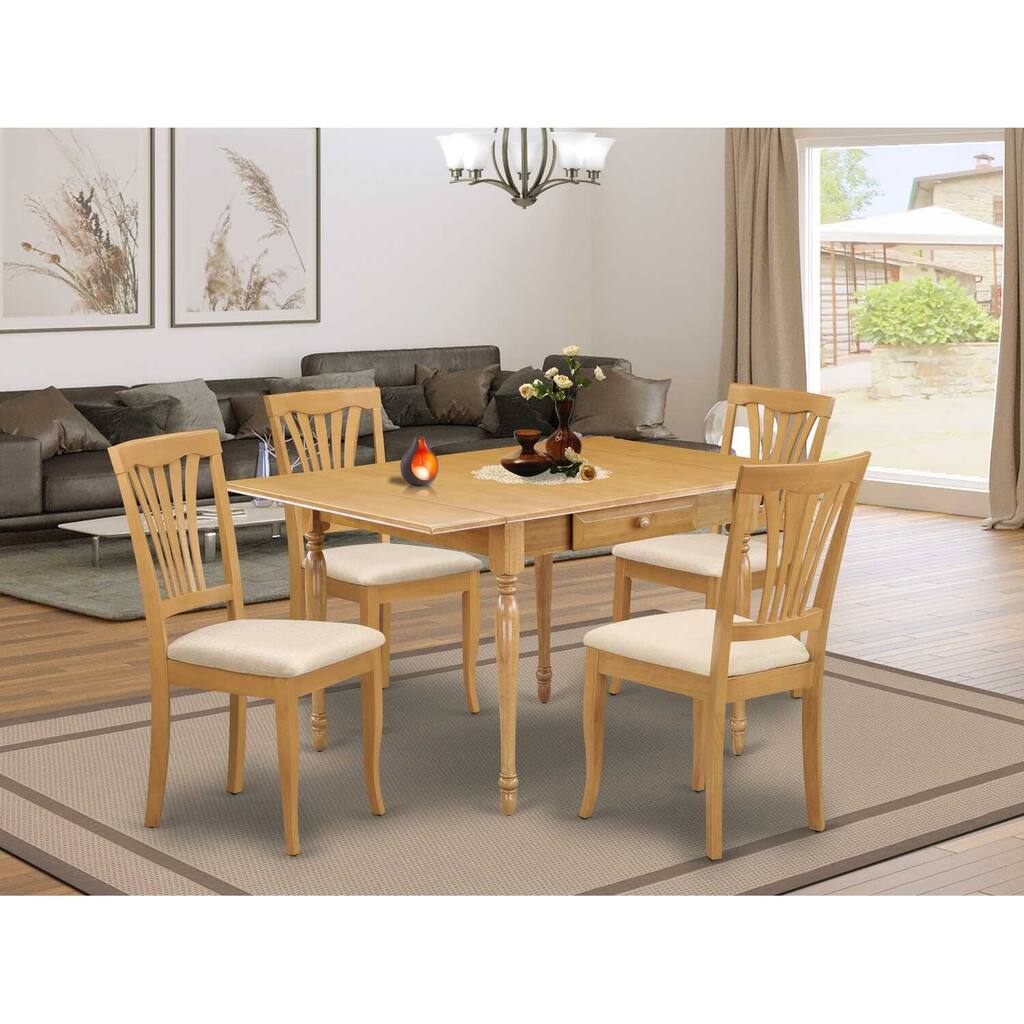 HomeStock 5-Pc Natural Oak Finish Solid Wood Top-Dining Room Set with Dropleaf-Seats 4