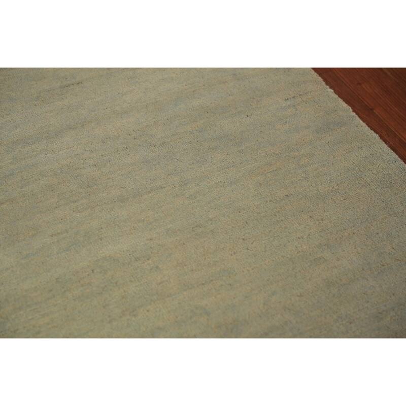 Light Green Modern Gabbeh Runner Rug Handmade Wool Carpet - 3'0" x 9'10"