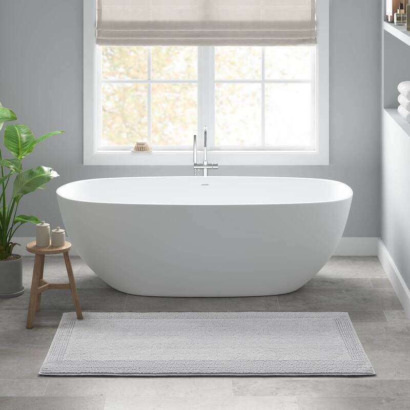 Anmytek Absorbent Cotton Tufted Bath Rug Grey 24x60 Reversible Plush Bathroom Floor Mat