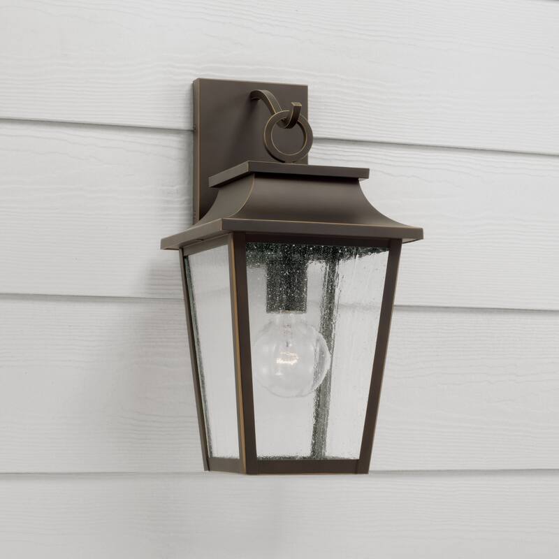 13"W x 24"H 4-Light Outdoor Tapered Wall Lantern in Oiled Bronze with Ripple Glass