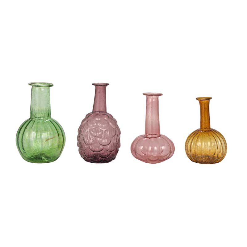 Various Embossed Reclaimed Glass Vases, Set of 4