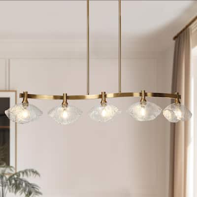 Modern Gold 5-Light Linear Chandelier Glass Island Pendant for Kitchen Island - 44.5" W x 7" H x 8.3" D
