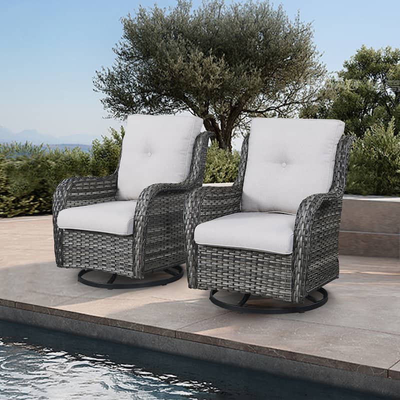 Gymojoy Patio Swivel Chairs Rattan 360 Degree Swivel Chairs Set of 2 - Beige