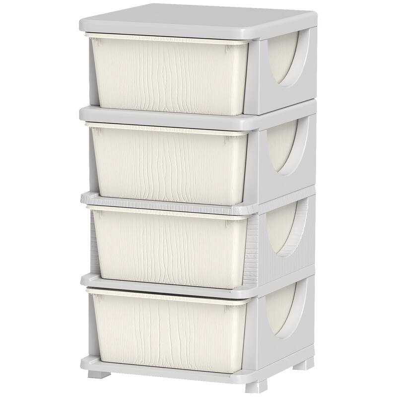 Qaba 4 Tier Kids Storage Unit, 4 Drawer Chest Toy Organizer Plastic Bins