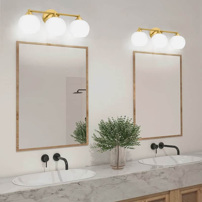 3 Light Bathroom Vanity Light Gold Modern Wall Sconce Mirror Light Fixture with Clear Glass