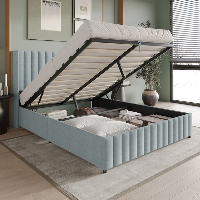 CraftPorch Minimalist Wingback Platform Lift Up Storage Bed