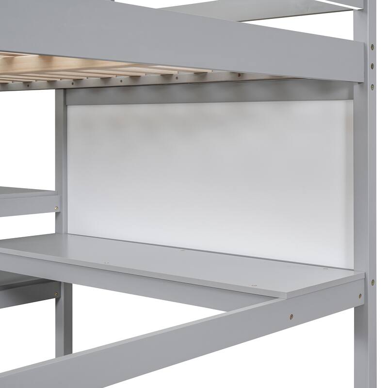 Twin/Full Loft Bed with Desk, 3-Tier Shelves, Writing Board for Kids & Teens