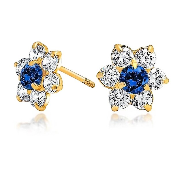 Yellow Gold Womens and childrens Flower in Blue Stud Earring Yellow Gold Womens and childrens Flower in Blue Stud Earring