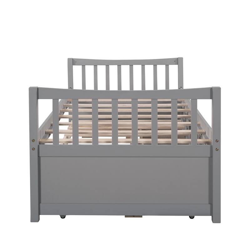 Wooden Daybed with Trundle and Drawers, Platform Sofa Bed Frame