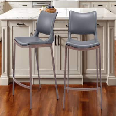 Set of 2 Faux Leather Counter Height Bar Stools with Footrest - 22.4” x 20.1” x 37.2”