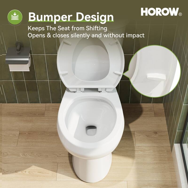 HOROW 17 Inch ADA Chair Height 2 Piece High Efficiency Dual Flush Round Toilet White 1.28 GPF Strong Flush Soft Close Seat