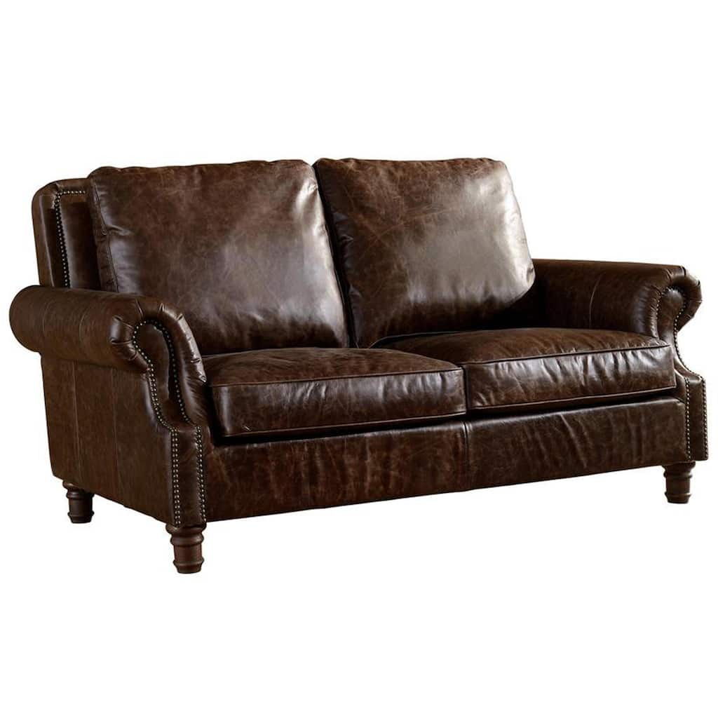 English Rolled Arm Love Seat - Leather