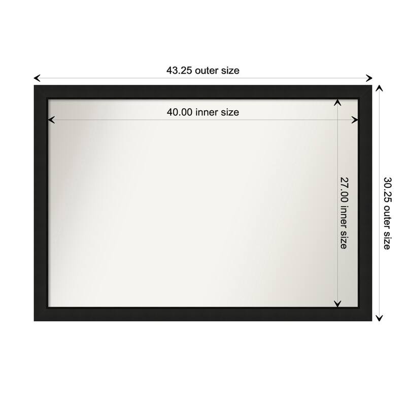 Midnight Black Narrow Framed Non-Beveled Custom Wall Mirror, Bathroom Vanity Mirror - Outer Size: 43.25 x 30.25