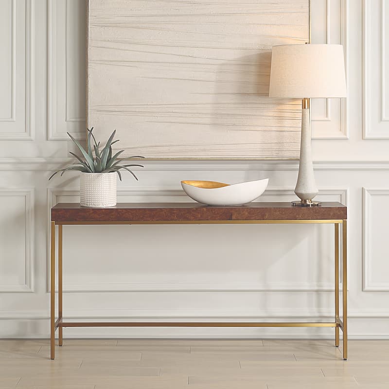 Burl Rectangular Console Table - 60" - Brown and Gold