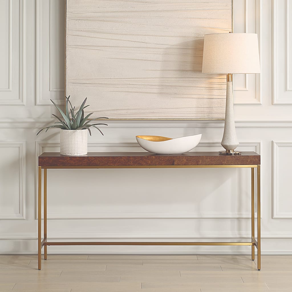 Burl Rectangular Console Table - 60" - Brown and Gold