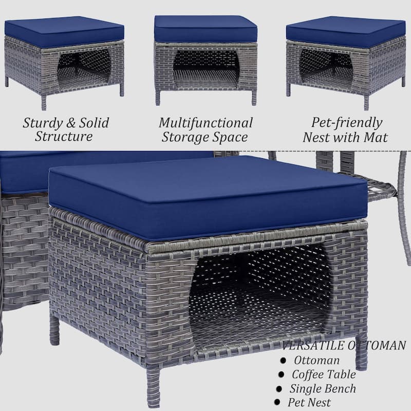 6 Piece Outdoor Patio Conversation Furniture Wicker High Back Sofa Set