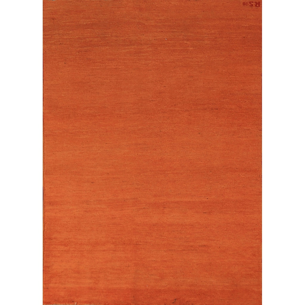Orange Solid Gabbeh Modern Rug Hand-Knotted Wool Carpet - 4'0" x 5'8"
