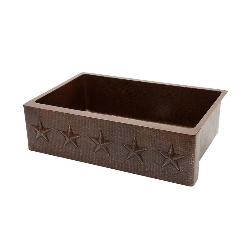 33-in Hammered Copper Kitchen Apron Single Basin Sink w/ Star Design with Matching Drain and Accessories (KSP3_KASDB33229ST)