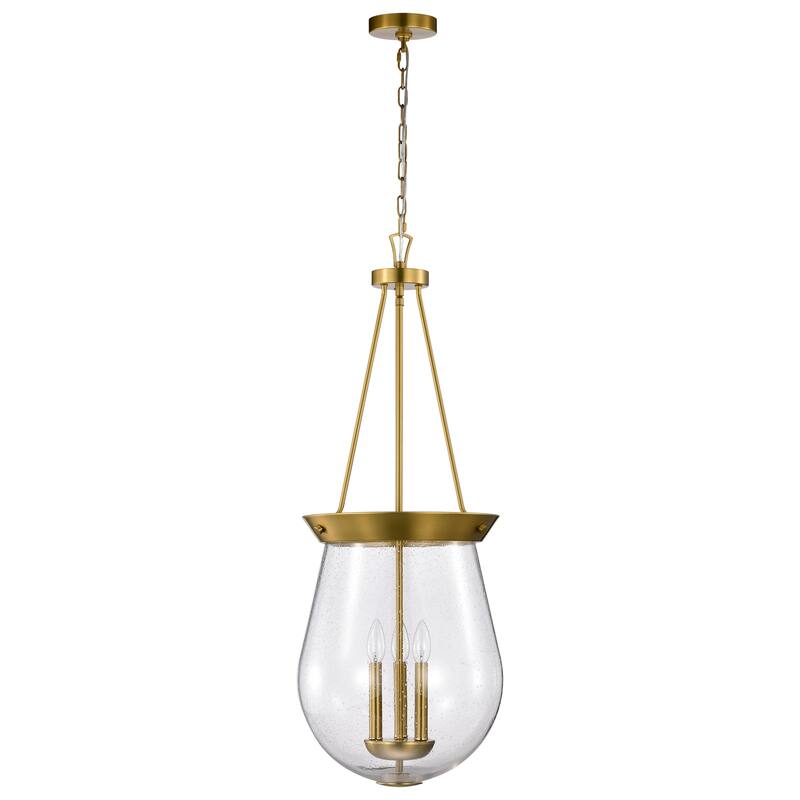 Boliver 3 Light Pendant - 14 Inches - Vintage Brass Finish - Clear Seeded Glass - Vintage Brass
