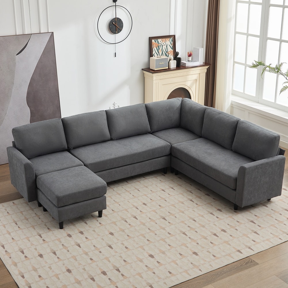 Modern U-Shaped Sectional Sofa with Reversible Chaise and Ottoman