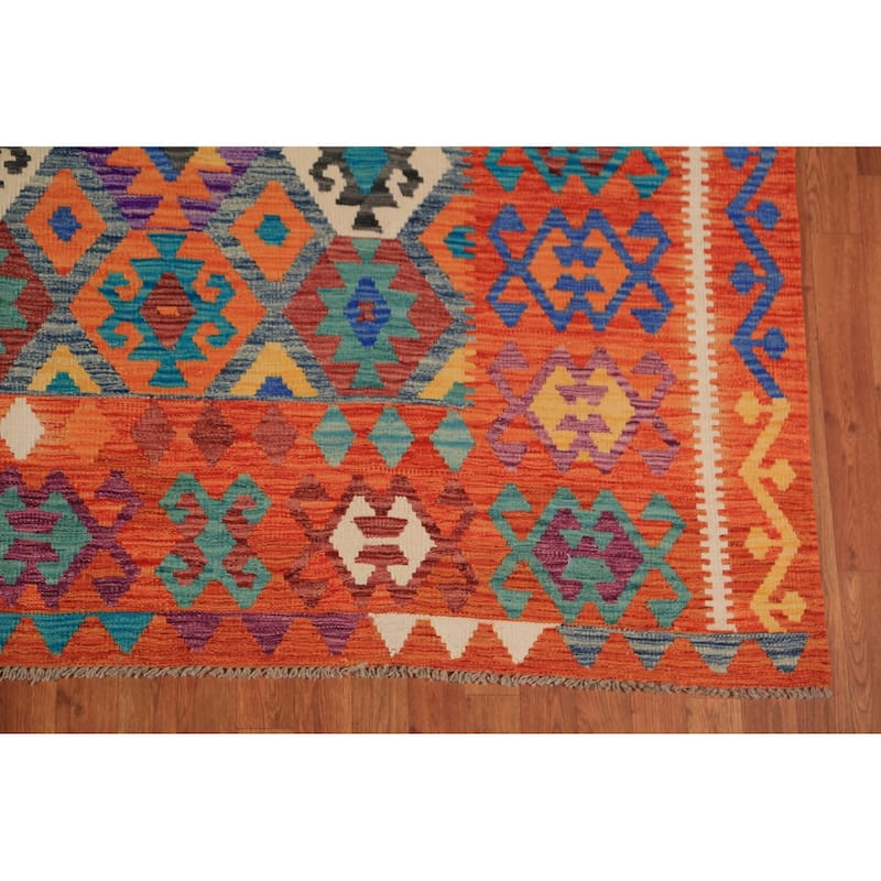 All-Over Kilim Oriental Area Rug Flatweave Wool Carpet - 8'4"x 11'7"