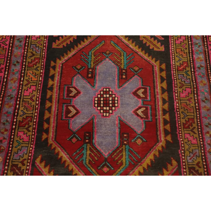 Hand Knotted Oriental 100% Wool Carpet Traditional Geometric Red Meshkin Runner Rug - 10' 2'' X 3' 9''