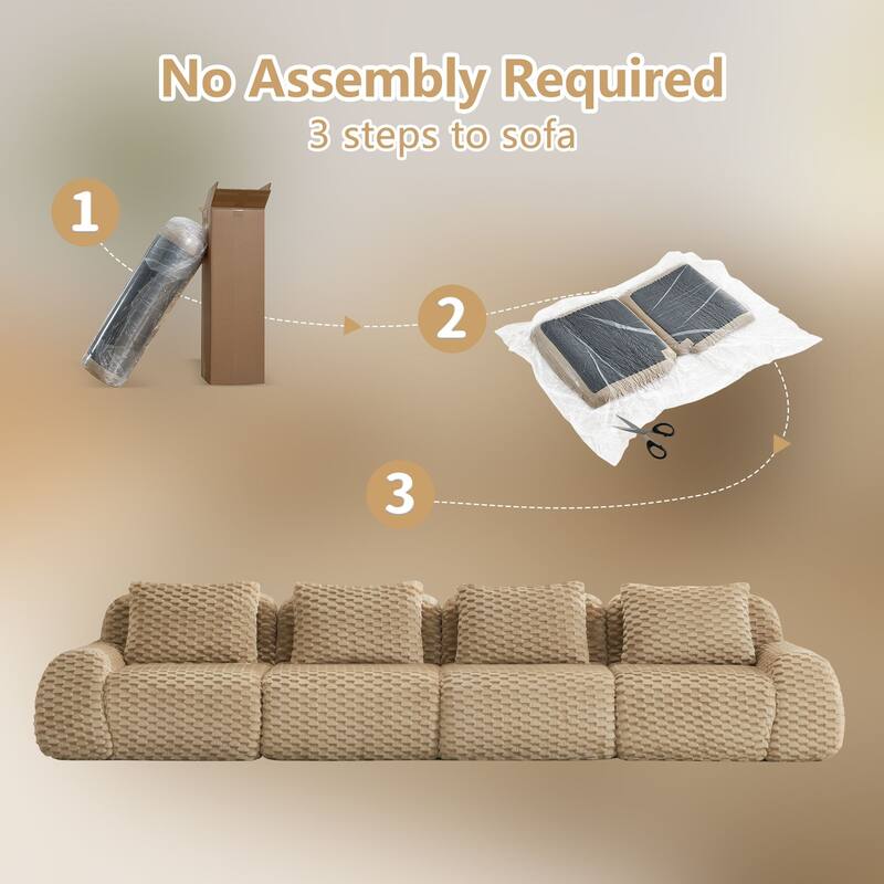 Rossetta 146" Oversized 4-Seater Modern Anti-slip Design Modular Sectional Flannelette Fabric Boneless Deep Sofa