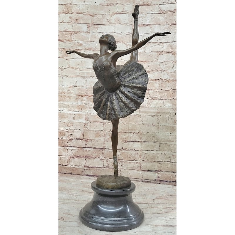Arabesque Ballet Pose Ballerina Dancer Bronze Statue Sculpture On Marble Base
