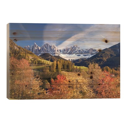 Autumn Landscape I, Odle/Geisler Group, Dolomites, Val di Funes, South Tyrol Province, Italy Print On Wood by Matteo Colombo