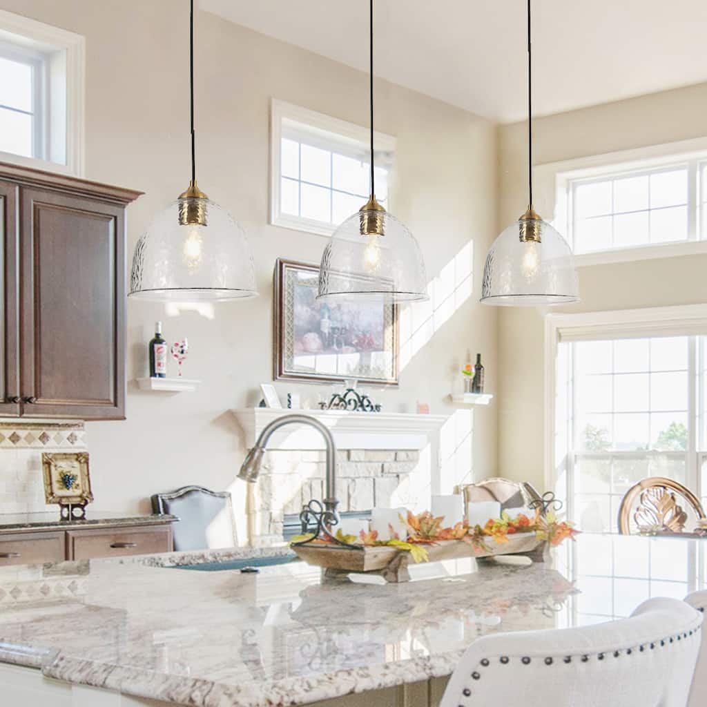 Coria 10-inch Modern Farmhouse Dome Waterfall Glass Pendant Lights with Bowl Hammered Art Shade