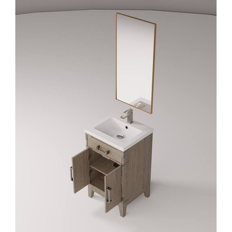 20 in. Black Oak Vanity with Acrylic Countertop, 18 in. Mirror, and Chrome Gooseneck Faucet Set - Compact Bathroom Sink