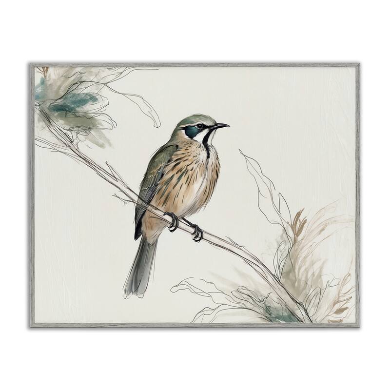 Stupell Illustrated Wildlife Bird Framed Giclee Art Design By LSR Creative Studio - 30 x 24 - Grey