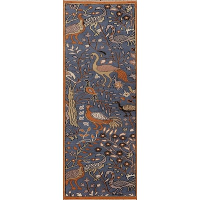 Animals Blue Ziegler Indian Runner Rug Hand-Knotted Wool Carpet - 2'6"x 7'10"