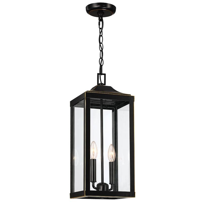 2-Light Bronze Large Transitional Outdoor Hanging Pendant Light with Clear Glass - 20 in. H