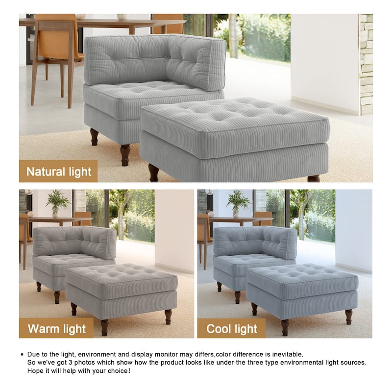 Corduroy Tufted Accent Chair Armchair and Ottoman Set