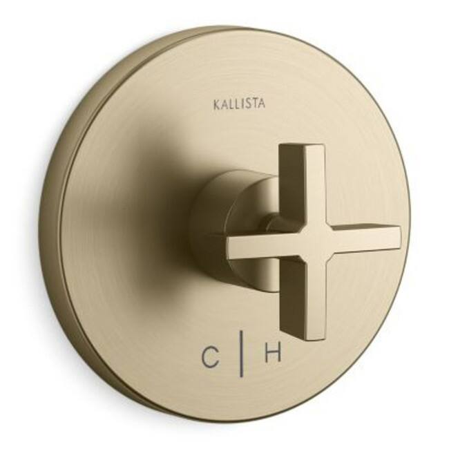 Kallista One Cross Handle Thermostatic Valve Trim with Cold and Hot - Brushed French Gold