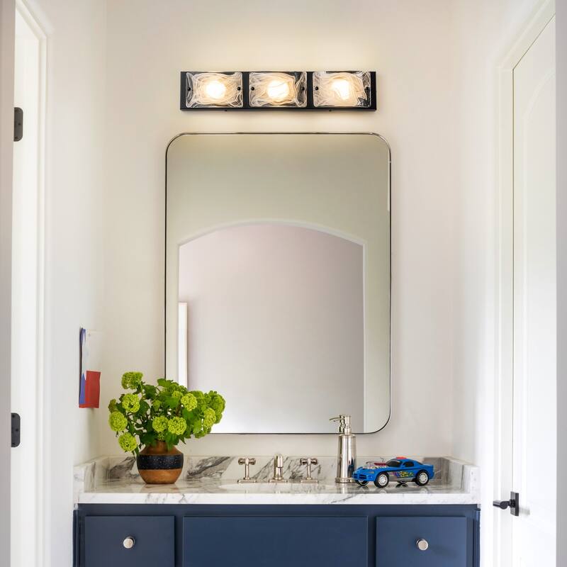 3-Light Modern Glass Bathroom Vanity Light with Handcrafted Curved Cloud Glass
