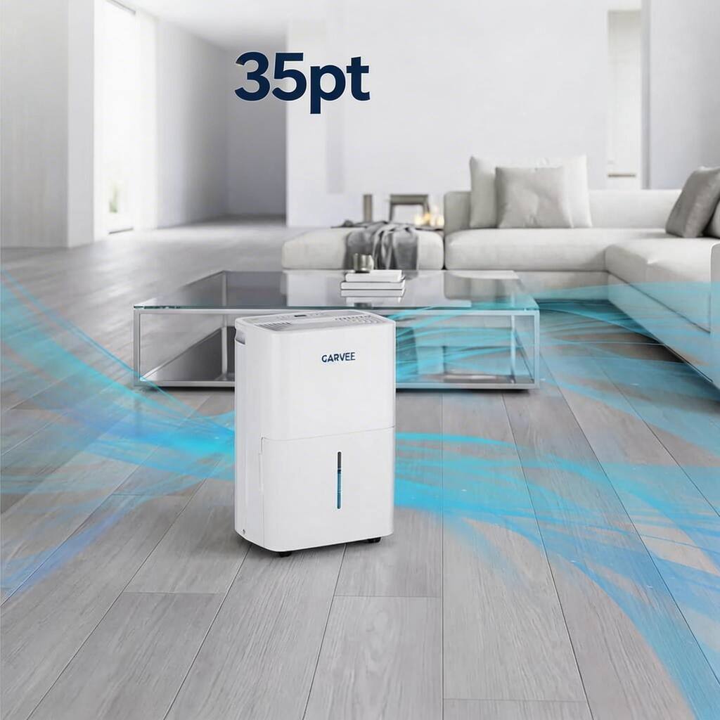 35-Pint Dehumidifier for Large Areas Up to 4500 Sq Ft Reusable Air Filter and 2.4-Gallon Tank