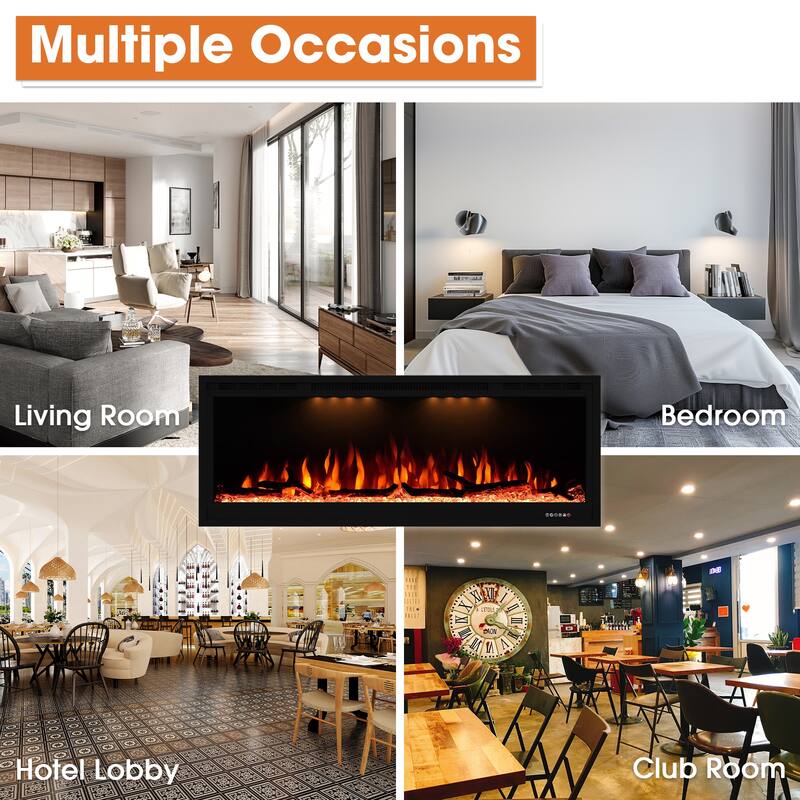 44" 1500W Modern Inserted Wall Mounted Smart Electric Fireplace Heater with APP Control and Remote - 44" L x 6.3" W x 17.72" H