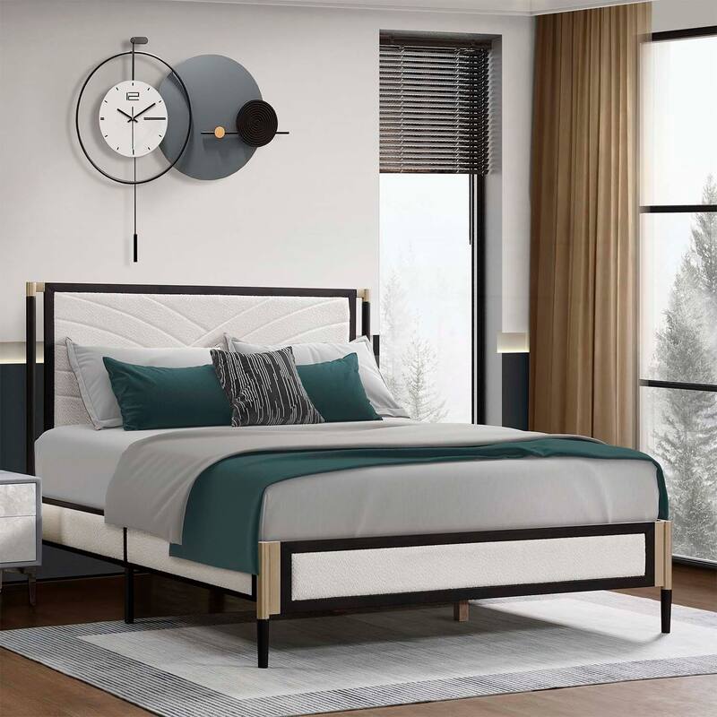 Comfortable Bed with Headboard for Peaceful Sleep - White+Black-Full size