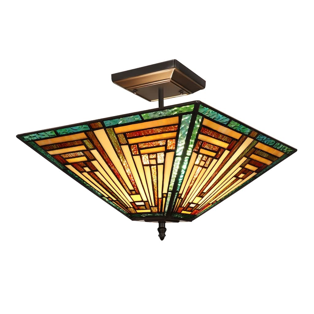 Tiffany-Style 2-Light Mission Semi-Flush Ceiling Fixture 14" Shade