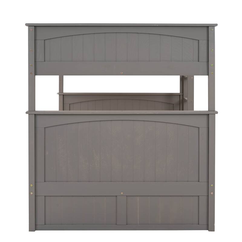 Full Over Full Bunk Bed with Twin Trundle, Pine Wood, Brushed Gray, Space-Saving Solution