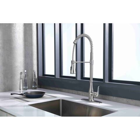 2-Function Commercial Style Kitchen Faucet with Pull Down Spring Spout Brushed Nickel, Stainless Steel Pull Out Faucets