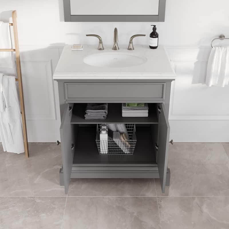 Elite Stamford 24 in. Gray Single Sink Bath Vanity with Carrara Quartz Top and Undermount Porcelain Sink - 24"
