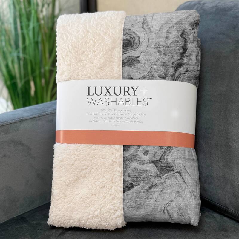 Premium Machine Washable Abstract Watercolor Sherpa Throw Blanket